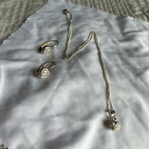Swarovski Silver Necklace& Earring Set heart Crystal Accents- new! Never worn!